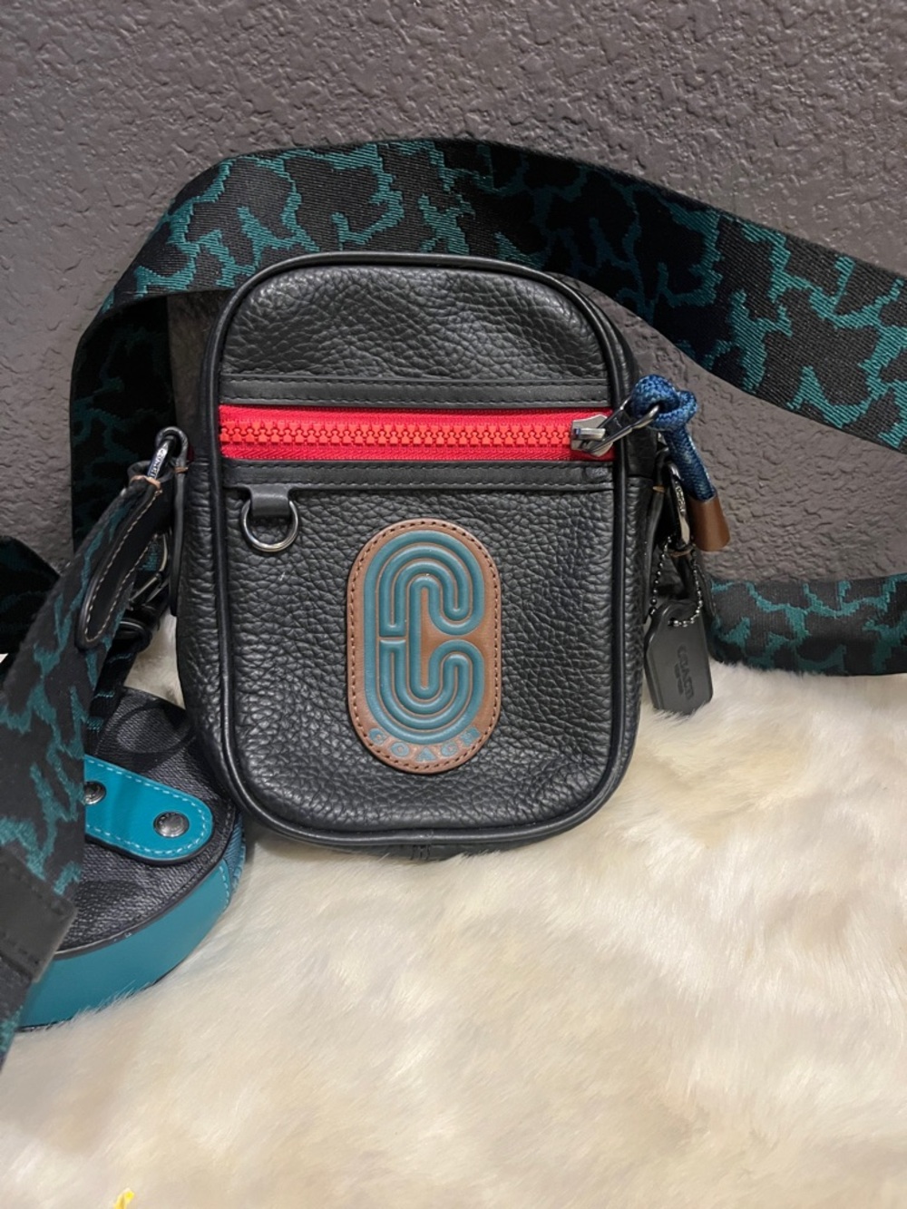 Coach men’s Black Pebbled Leather mini Crossbody Bag